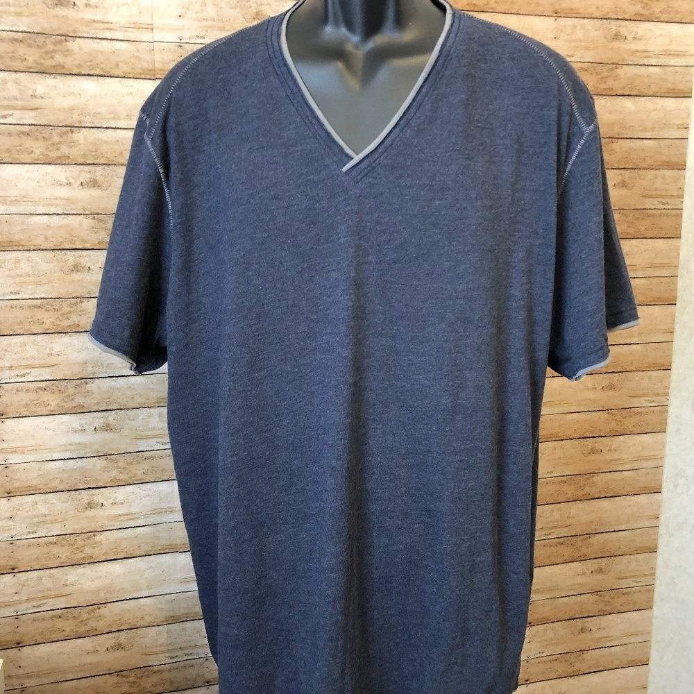 INC Basic Navy Gray Trim V-Neck Tee-shirt XXL